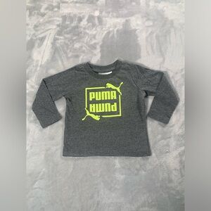Puma Gray Long Sleeve Kids Tee with Neon Green Logo